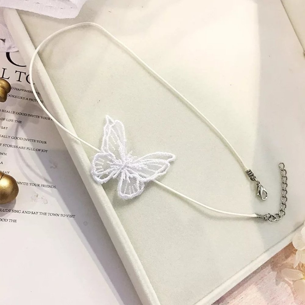 Black or White Butterfly Choker Necklace - Picture 11 of 14